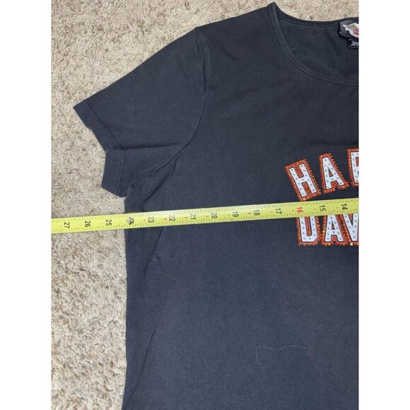 HARLEY DAVIDSON Black Womens T Shirt Black Orange Studded Bling LogoTee 20W - Picture 7 of 8